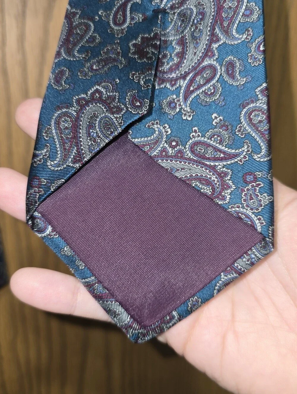 Bert Pulitzer Vintage Silk Paisley Tie Teal Blue Burgundy Made in USA Classic